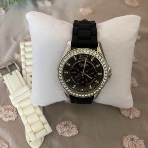 Fossil Glitz Black Silicone Band Watch ES2345